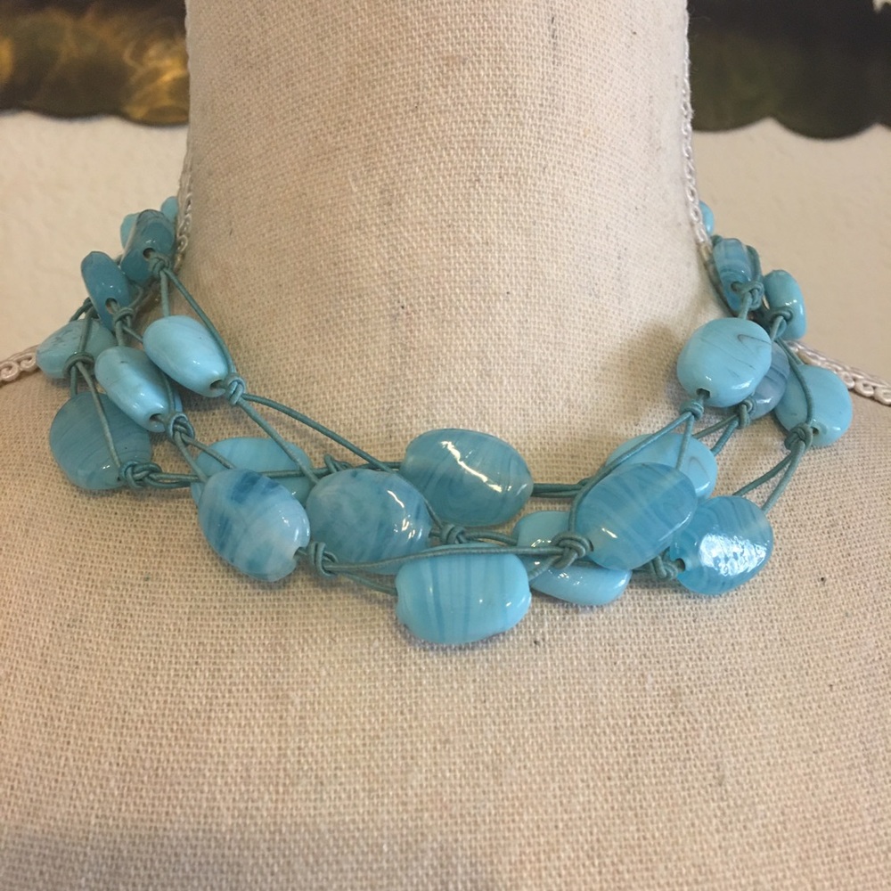 Vintage handmade blue glass braided necklace